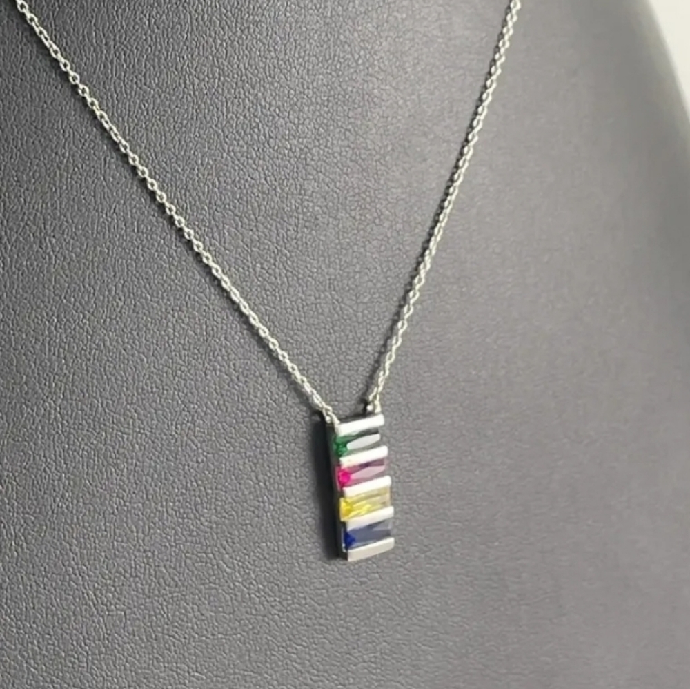 D STERLING SILVER 925 NECKLACE 18.25" MULTIPLE COLORED GEM STONES - Picture 4 of 8